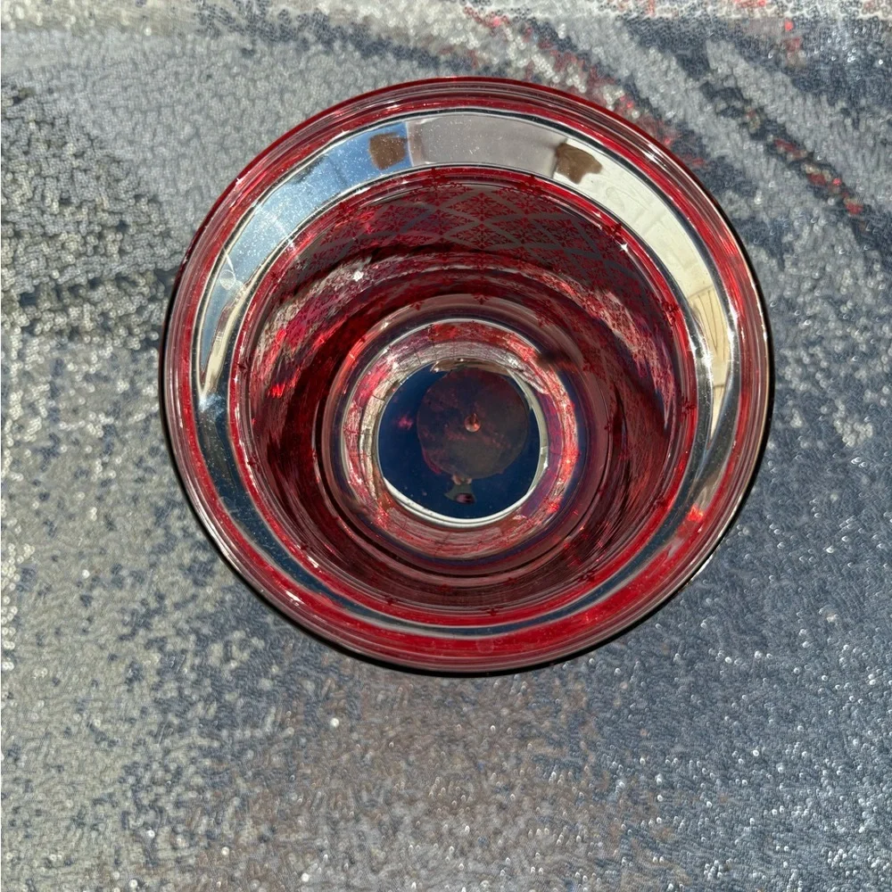 Unbranded Ruby Red Glass Hurricane Candle Holder or Vase w/Clear Base Pedestal